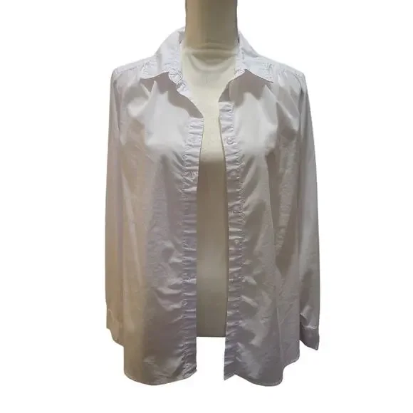 Zac & Rachel White Cotton Button Up Shirt Top Collar Gathered Back Large - Picture 3 of 11